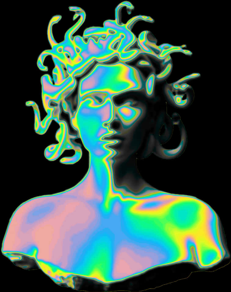 A Statue Of A Woman With Colorful Hair PNG