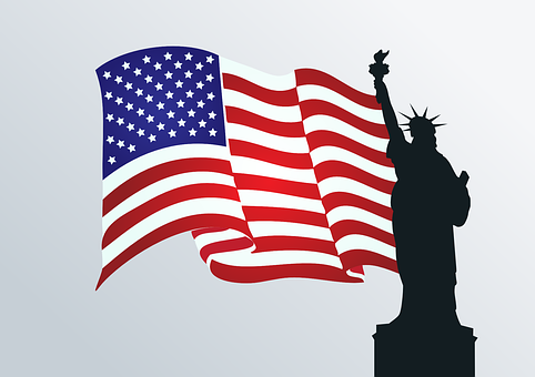 A Statue Of Liberty And Flag PNG
