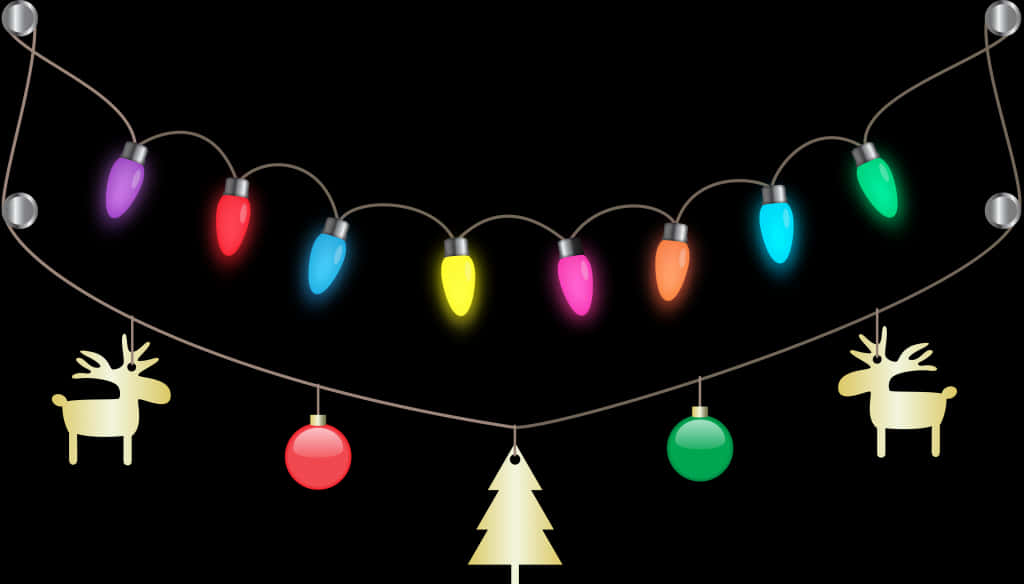 A String Of Lights With A Gold Tree And Balls PNG