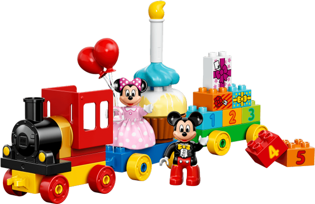 A Toy Train With Mickey Mouse And Minnie Mouse Characters PNG