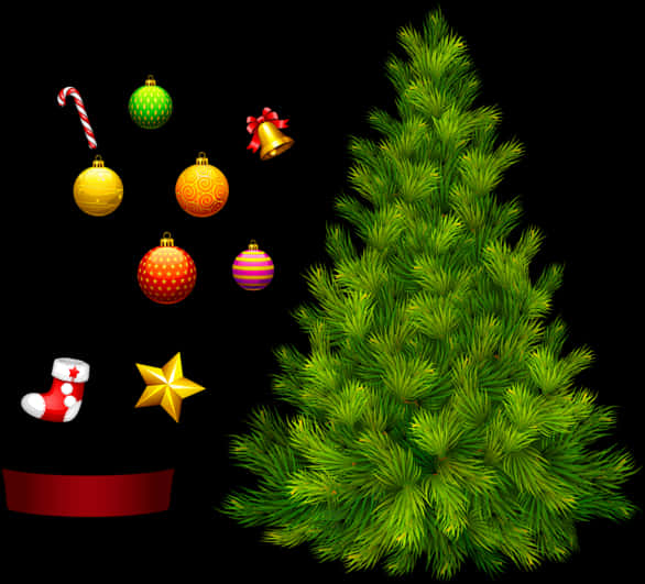 A Tree With Ornaments And A Hat PNG