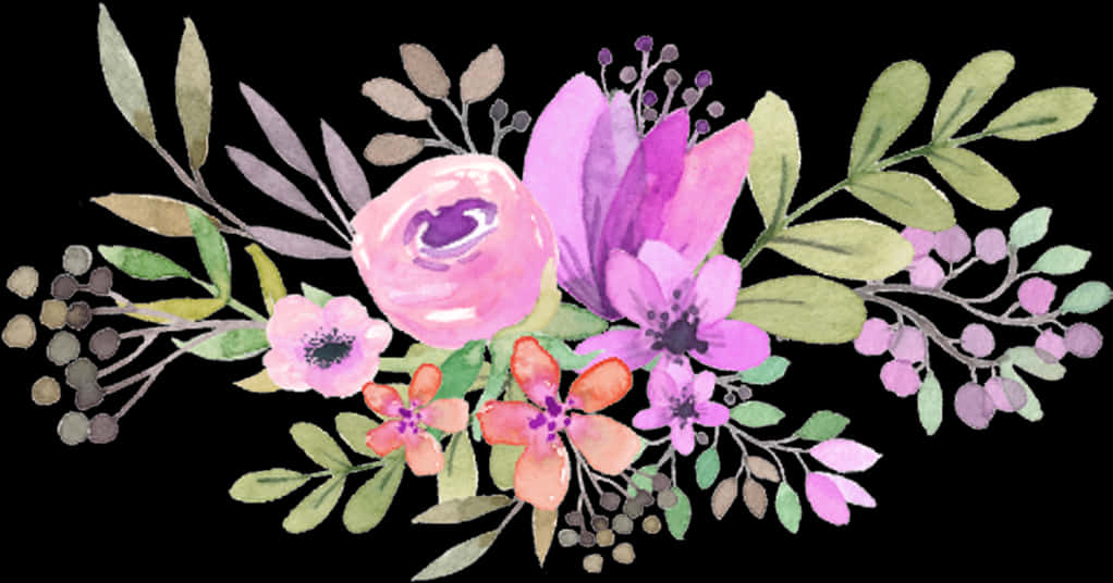 A Watercolor Painting Of Flowers PNG