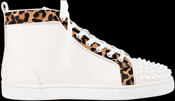 A White And Brown Shoe With A Leopard Print On It PNG