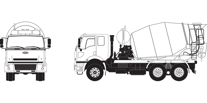 A White Outline Of A Cement Mixer Truck PNG