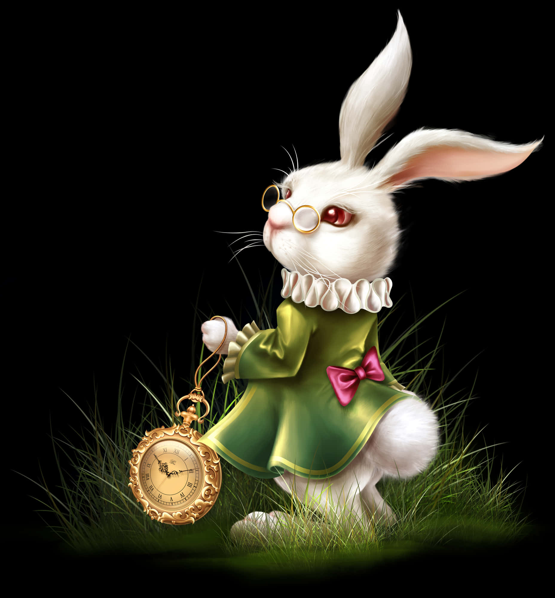 A White Rabbit Holding A Clock PNG