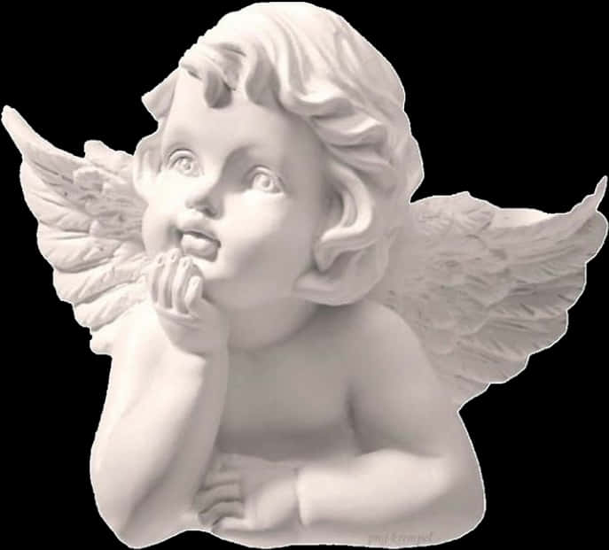 A White Statue Of A Child With Wings PNG