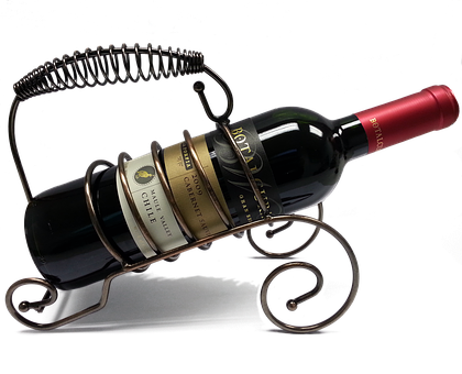 A Wine Bottle In A Metal Holder PNG