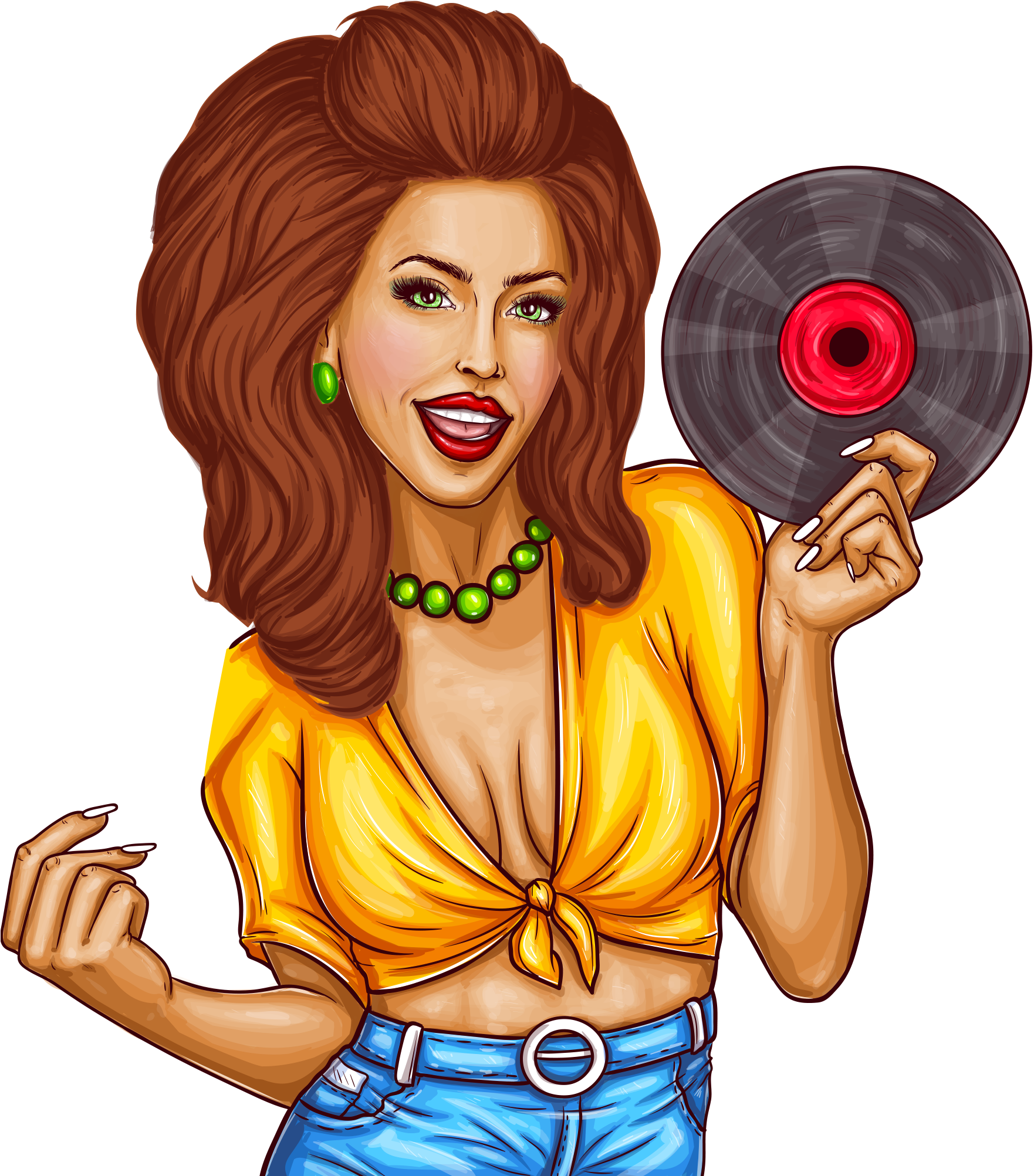 A Woman Holding A Record PNG