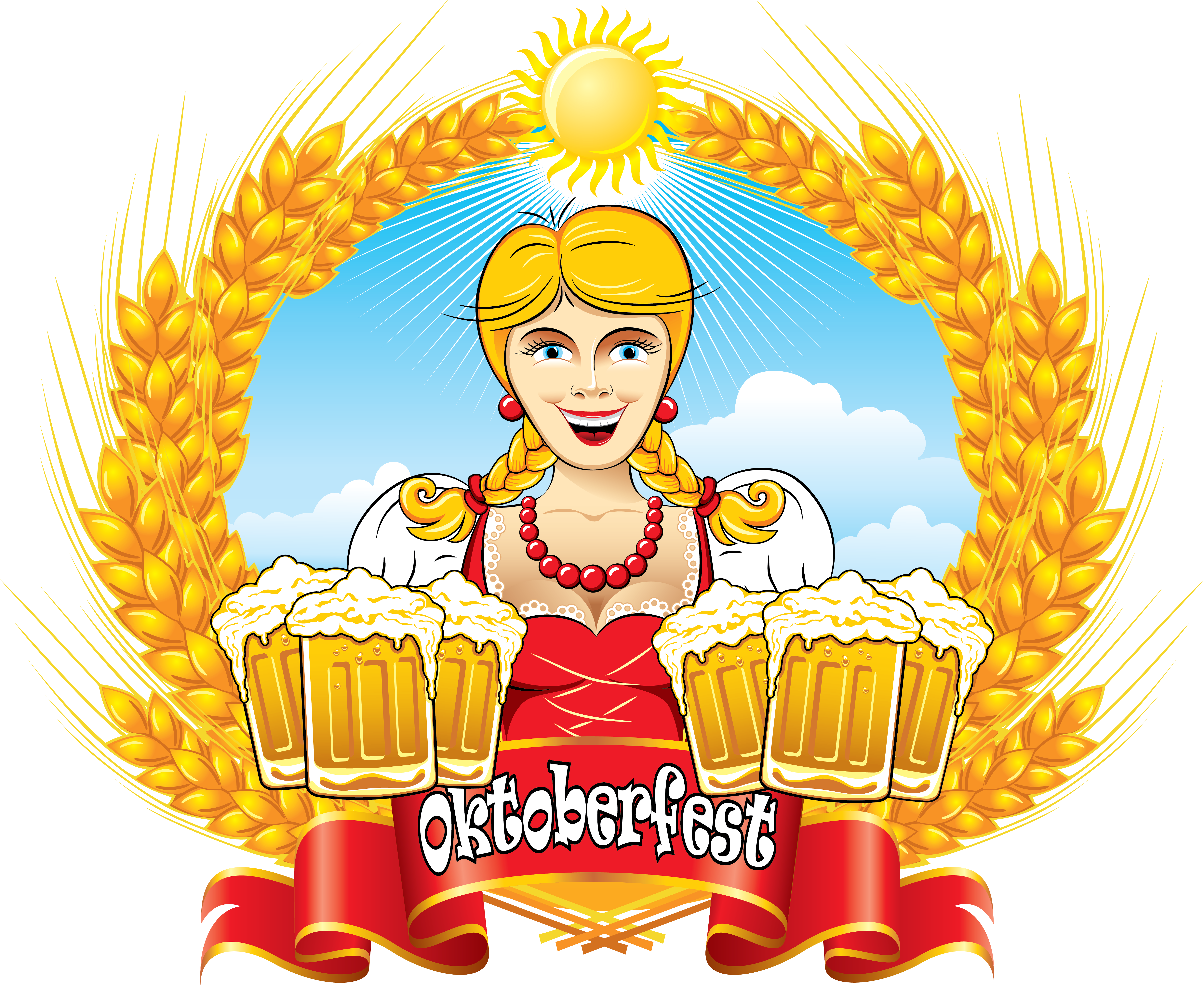 A Woman Holding Beer Glasses PNG
