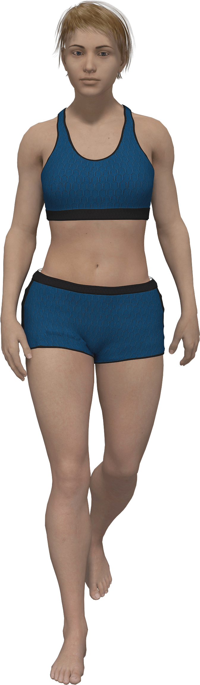 A Woman Wearing Blue Shorts