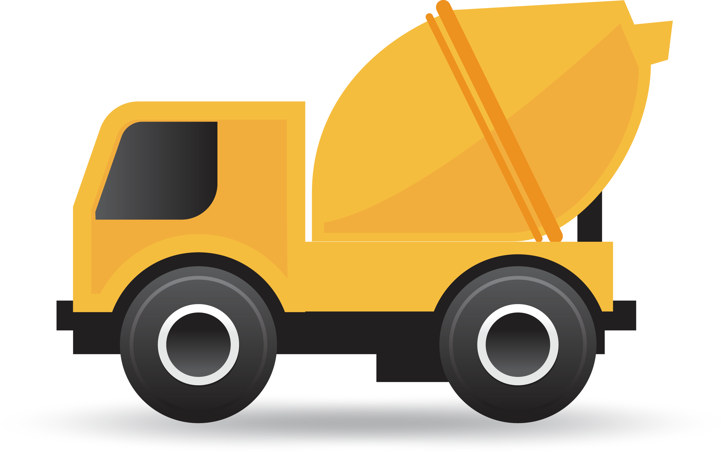 A Yellow Cement Mixer Truck PNG