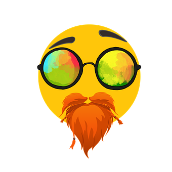 A Yellow Face With Glasses And A Red Beard PNG