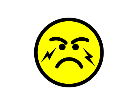 A Yellow Face With Lightning Bolts And A Sad Face PNG