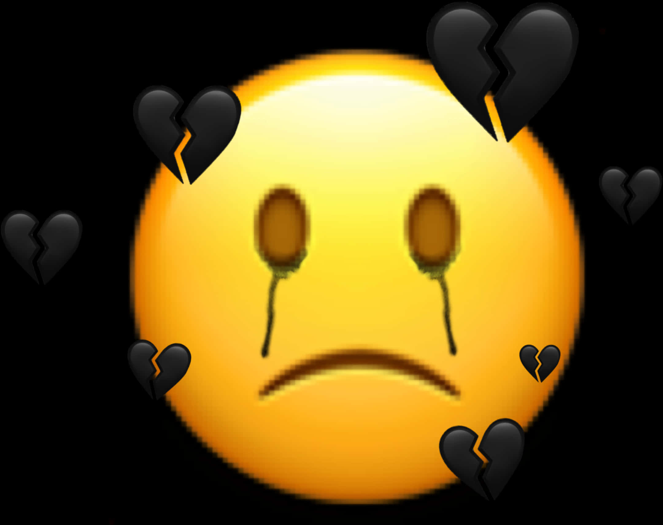 A Yellow Face With Tears And Broken Hearts PNG