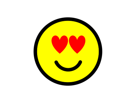 A Yellow Smiley Face With Red Hearts PNG