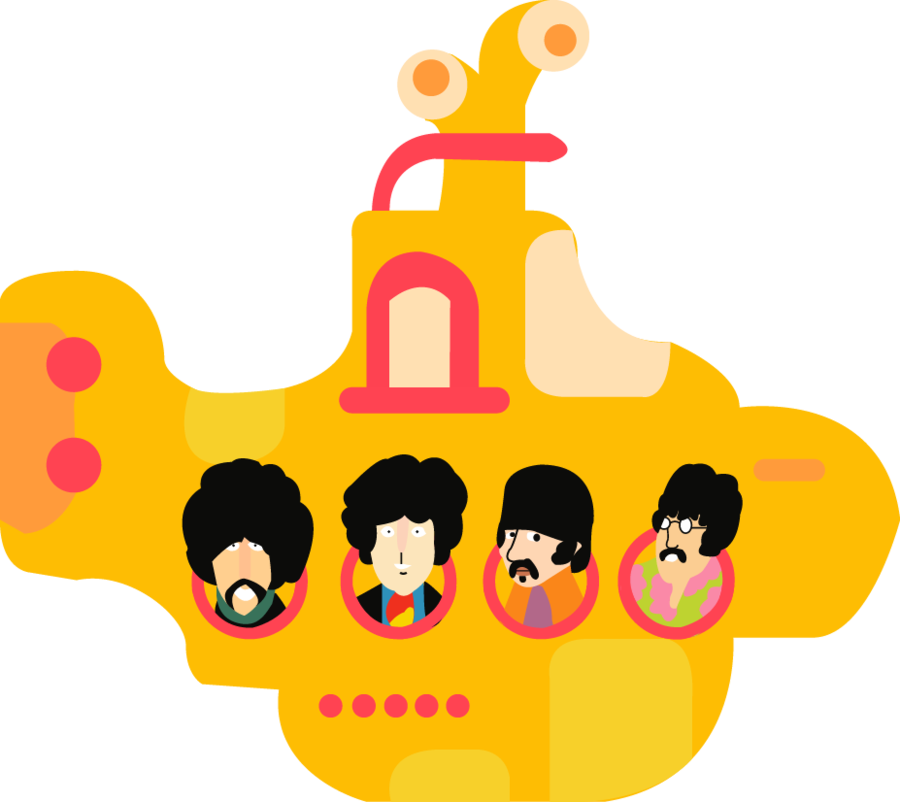 A Yellow Submarine With Cartoon Faces PNG
