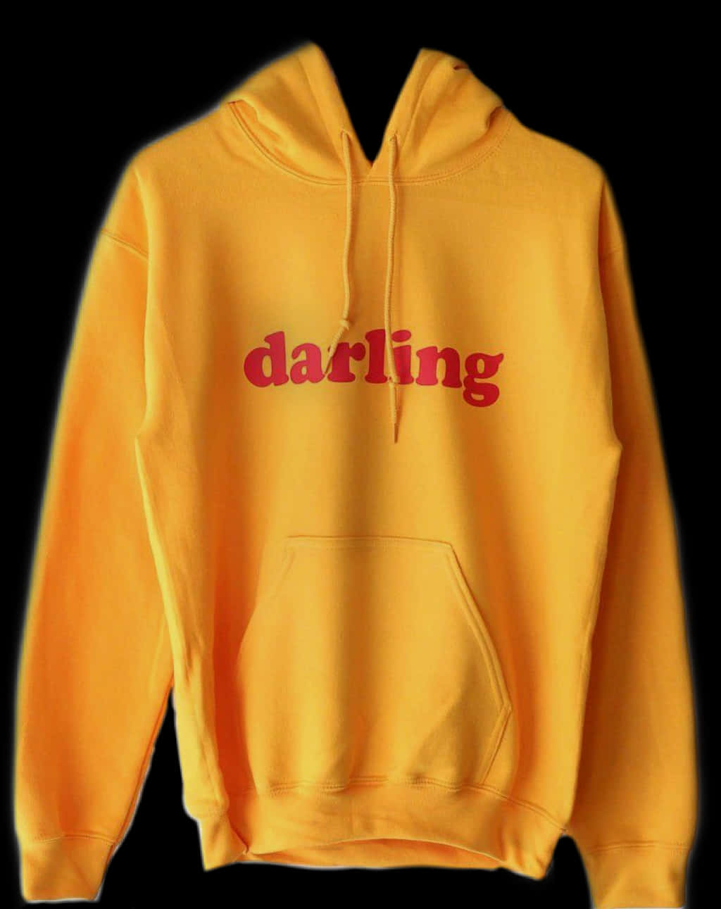 A Yellow Sweatshirt With Red Text PNG
