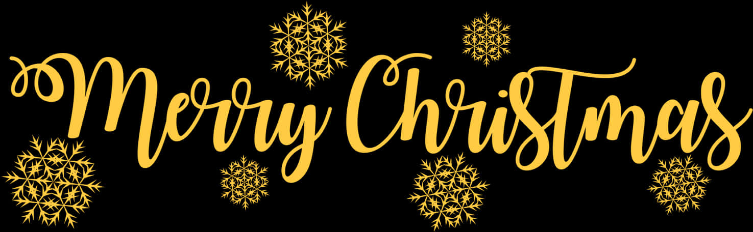 A Yellow Text With Snowflakes On A Black Background