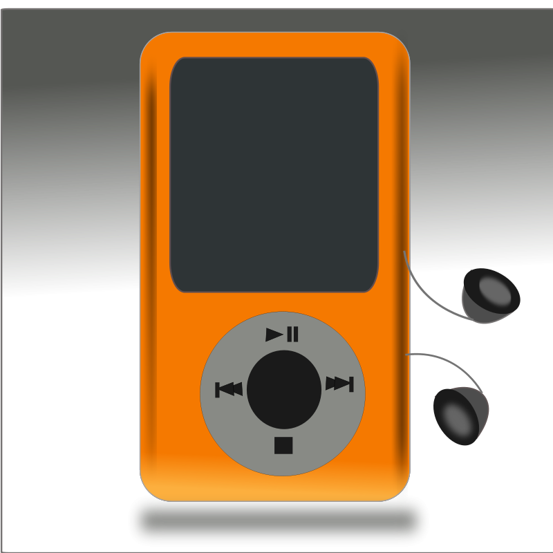 An Orange Music Player With Earphones PNG