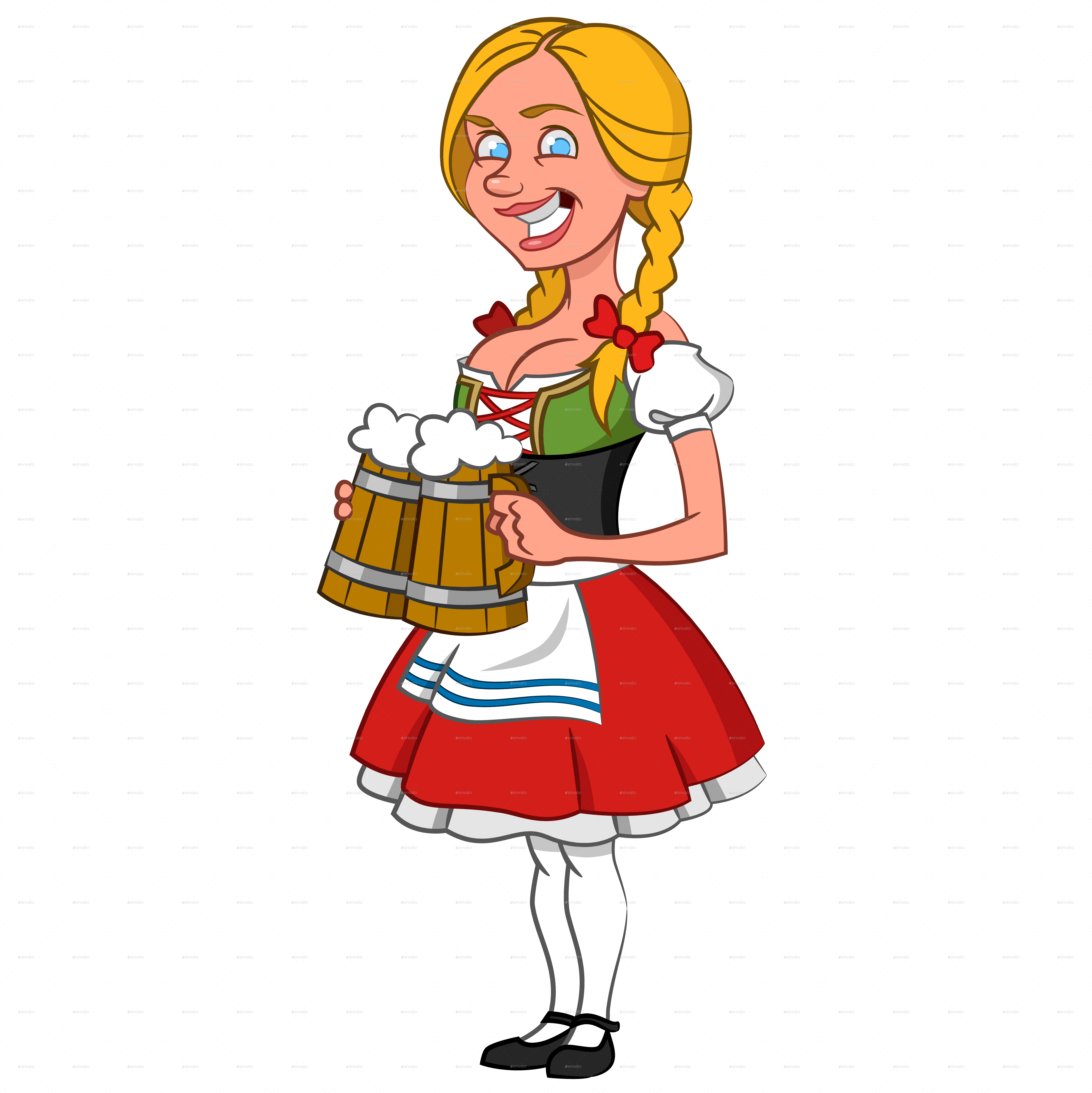 Cartoon A Cartoon Of A Woman Holding Beer Mugs PNG