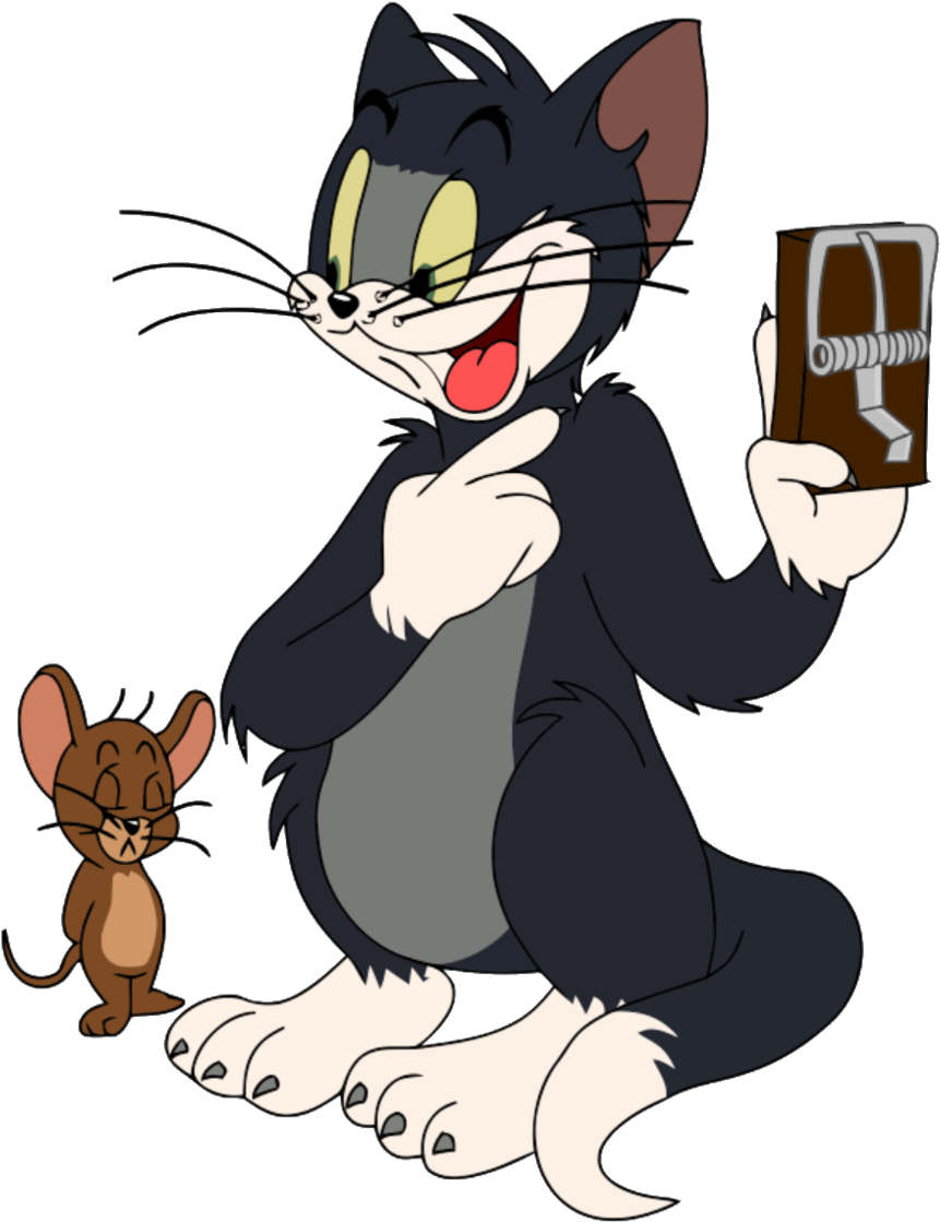 Cartoon Cat Holding A Mouse Trap PNG
