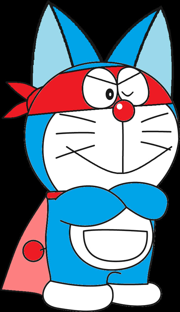 Cartoon Cat With Red And Blue Bandana PNG
