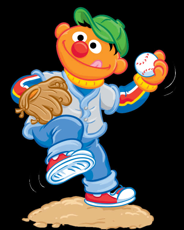 Cartoon Character Holding A Baseball And Glove