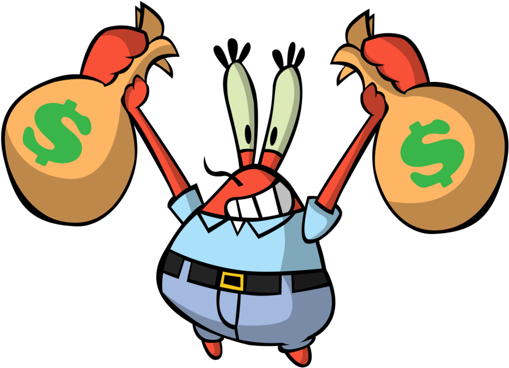 Cartoon Character Holding Two Bags Of Money