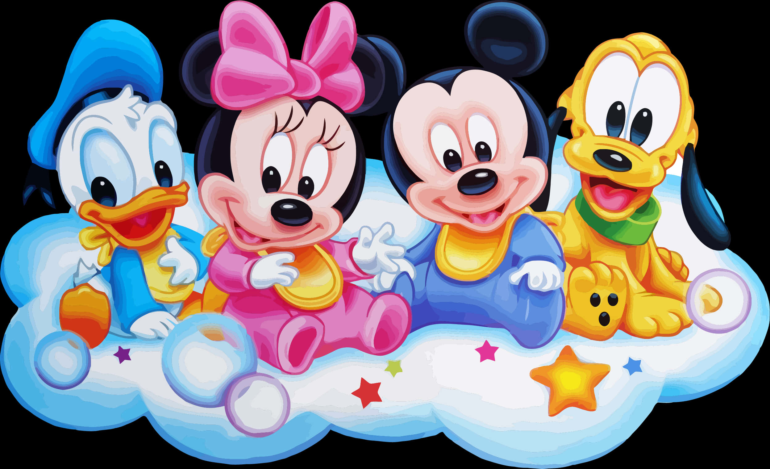 Cartoon Characters On A Cloud PNG