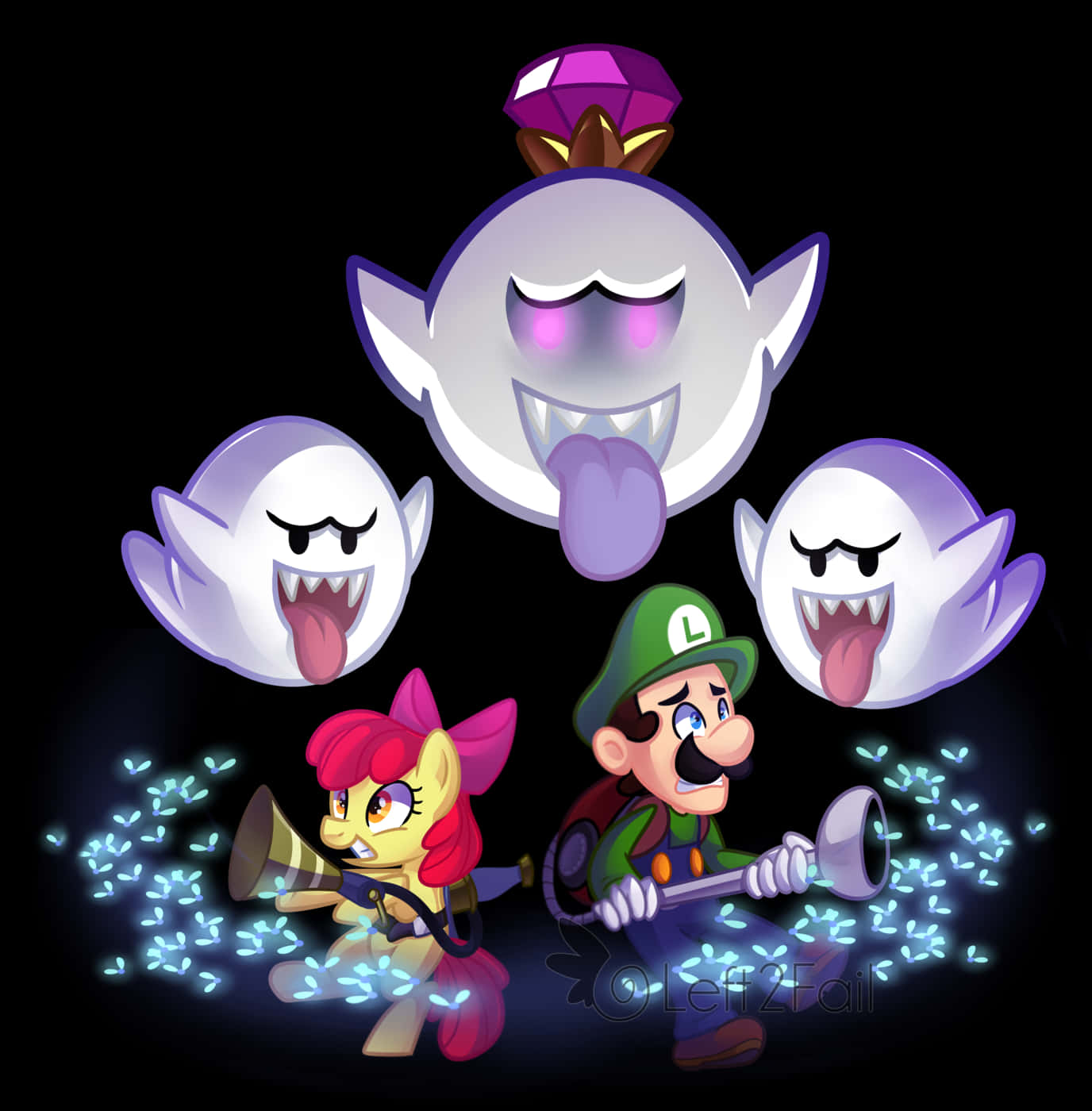 Cartoon Characters With Ghosts And A Diamond PNG
