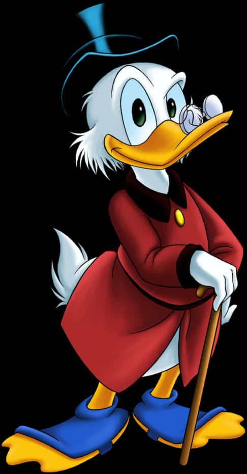 Cartoon Duck With A Red Coat And A White Mouse
