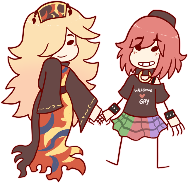 Cartoon Girls Holding Hands And Smiling PNG