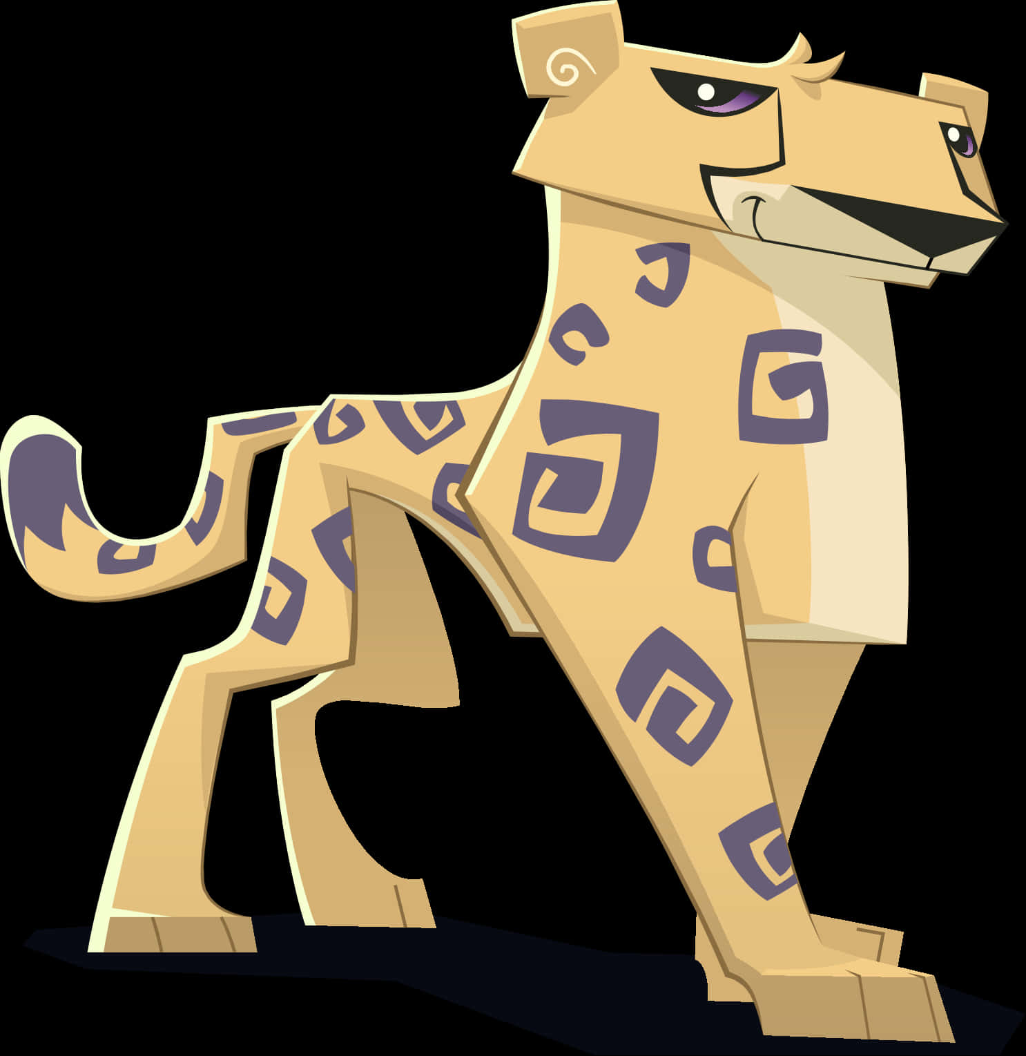 Cartoon Leopard With Purple And Black Designs PNG
