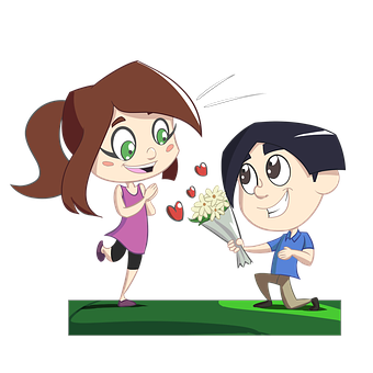 Cartoon Of A Boy Giving A Bouquet Of Flowers To A Girl