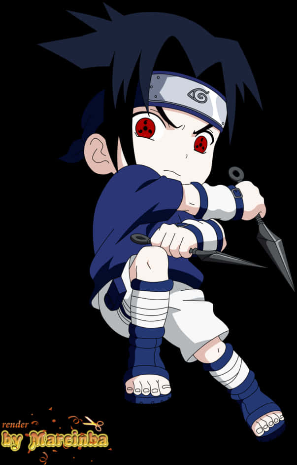 Cartoon Of A Boy With Red Eyes And Black Hair Holding A Pair Of Knives