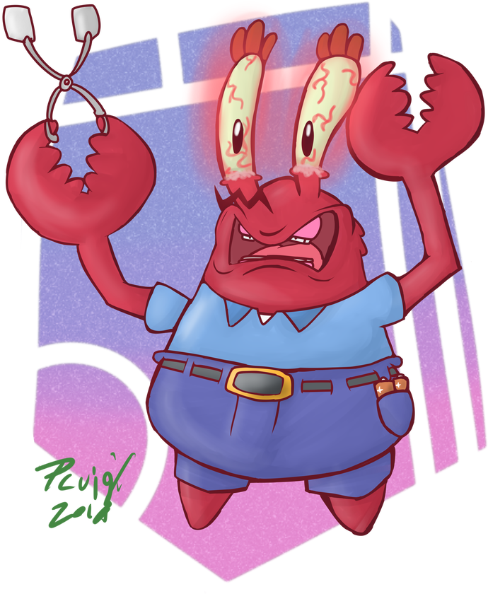 Cartoon Of A Red Crab With Hands On A Chain