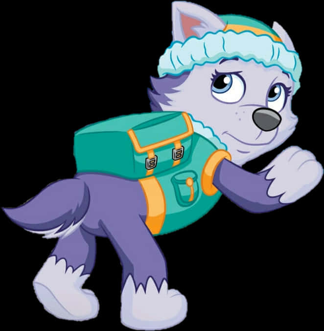 Cartoon Of A Wolf Wearing A Backpack PNG