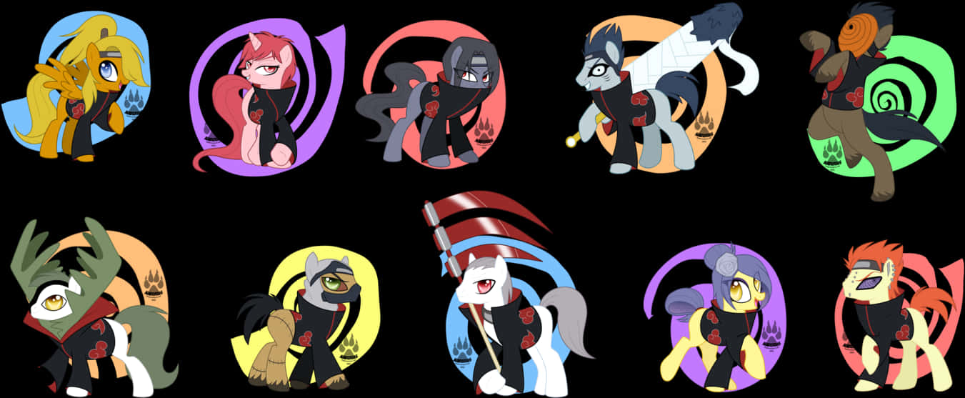 Cartoon Pony Characters In Different Poses PNG