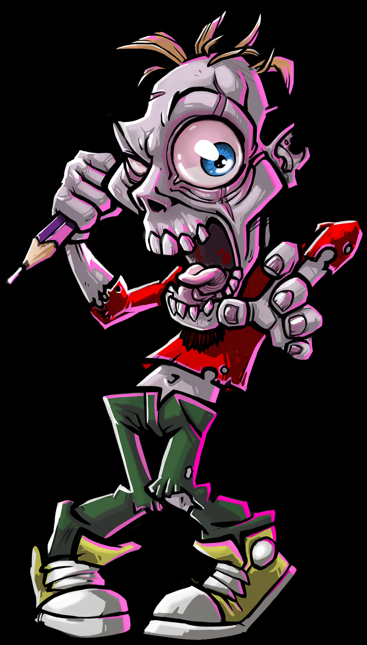 Cartoon Zombie Holding A Pencil PNG