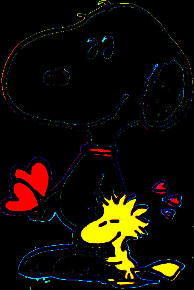 Endearing Woodstock Hugging Snoopy Full Body PNG