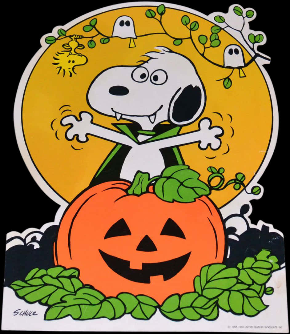 Snoopy Jumping Behind Carved Pumpkin PNG
