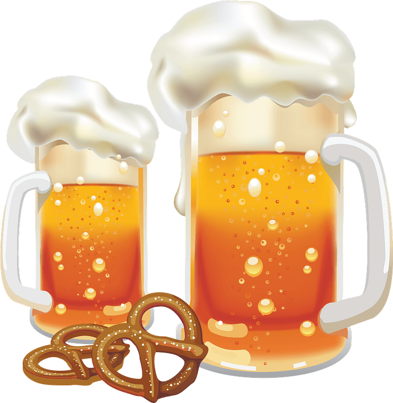 Two Mugs Of Beer And Pretzels PNG