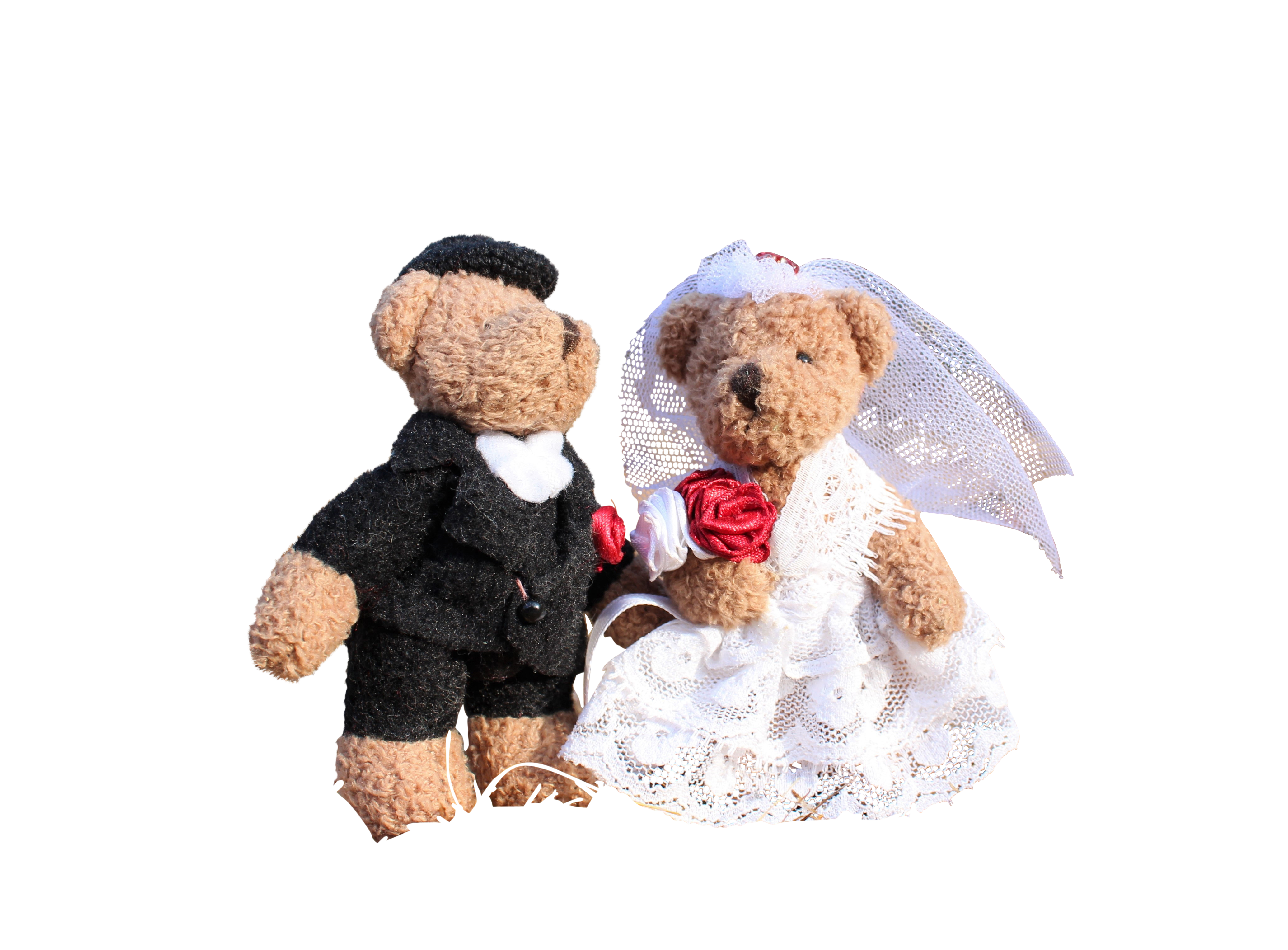 Two Teddy Bears Wearing A Wedding Dress And A Tuxedo